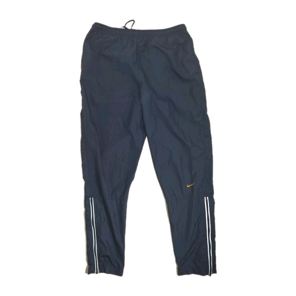 Vintage Nike Pants Mens Medium Navy Windbreaker Ankle Zip Track Warmup Logo 90s